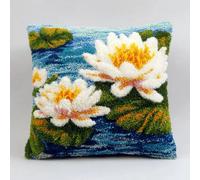 kitphoenix Blooming Lotus Latch Hook Cushion Kit for Adults & Beginners,Pre-Printed Canvas Rug Making Kit,DIY Pillow Cover Craft Set 43x43 cm,Colourful Crochet Kit for Stress Relief & Mindfulness