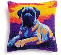 kitphoenix Bullmastiff Dog Sit and Sunset DIY Latch Hook Kit for Adults,Cushion Cover Craft Set with Printed Canvas,Yarn and Hook,43x43 cm Handmade Gift for Women