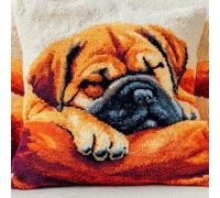 kitphoenix Bullmastiff Dog Sleeping On Sofa Cushion Cover Latch Hook Kit,DIY Craft Gift for Women and Beginners with Pre-Printed Canvas,Yarn and Hook