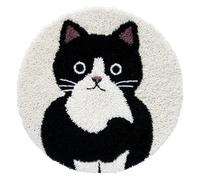 kitphoenix Cat Craftsfabrics Rug 60% Cotton 40% Polyester 50Cm in Diameter DIY Crafts Yarn Carpet Round Shape Custom Latch Hook Rug Crochet Kits for Beginners Adults