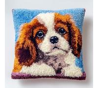 kitphoenix Cavalier King Charles Dog Cushion Cover Latch Hook Kit,DIY Craft Gift for Women and Beginners with Pre-Printed Canvas,Yarn and Hook