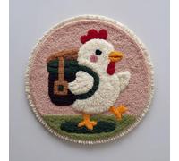 kitphoenix Chicken Round Shape Latch Hook Kits Rug DIY Cushion Rug Carpet Making Crochet Hook Kits Preprinted Pattern Canvas Cushion Arylic Yarn Hooking Kits Mat Kits 50X50Cm