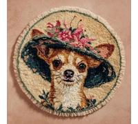kitphoenix Chihuahua Round Shape Latch Hook Kits Rug DIY Cushion Rug Carpet Making Crochet Hook Kits Preprinted Pattern Canvas Cushion Arylic Yarn Hooking Kits Mat Kits 50X50Cm
