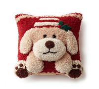 kitphoenix Christmas DIY Latch Hook Cushion Kit,Relaxing Needlework Project for Adults,43x43 cm Holiday Pattern Pillow Craft with Pre-Printed Canvas & Tools,Christmas Teddy Dog