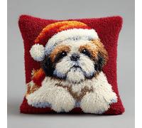 kitphoenix Christmas Punch Needle Pillow Kit,DIY Latch Hook Cushion Kit 43x43 cm for Adults & Beginners,Complete Yarn Craft Set with Patterned Canvas,Christmas Shih Tzu