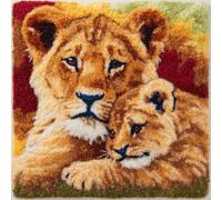 kitphoenix Complete Latch Hook Cushion Kit for Adults Lion Father and Son