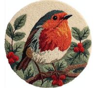 kitphoenix Creative Latch Hook Rug Kit Festival Robin 20X20Inch (50X50Cm) Animal Pattern Handmade Latch Hook Kits for Adults for Christmas Carpet Beginners Adults