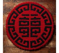 kitphoenix Creative Round Latch Hook Rug Kit Double Happiness 50 X 50Cm Handmade Latch Hook Kits for Adults for Christmas Carpet Beginners Adults