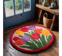 kitphoenix Creative Round Latch Hook Rug Kit Tulip 50 X 50Cm Handmade Latch Hook Kits for Adults for Christmas Carpet Beginners Adults