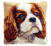 kitphoenix Crochet Cushion Kit 43x43 cm, English Hunting Dog,DIY Latch Hook Cushion Making Set with Printed Canvas,Pre-Cut Yarn and Easy Instructions for Beginners