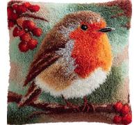 kitphoenix Crochet Pillow Making Kit,Robin 43X43Cm Hand Knitted Cushion Material Set,Complete Craft Accessories with Tutorial,Warm Home Decoration for Living Room Bedroom