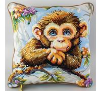 DIY Crochet Yarn Kits Monkey DIY Craft Stripe Latch Hook Kit 43cmX43cm Needlework Crocheting Cushion Embroidery