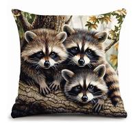 kitphoenix DIY Crochet Yarn Kits Raccoon DIY Craft Stripe Latch Hook Kit 43cmX43cm Needlework Crocheting Cushion Embroidery