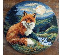 kitphoenix DIY Cushion Carpet Floor Mat Rug Fox By The River 20X20Inch (50X50Cm) Round Latch Hook Kits Sofa Seat Cover Hand Craft Cartoon Round Crocheting Baby Gift