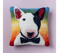 kitphoenix DIY Cushion Cover Craft Kit for Adults,Bull Terrier Dog Bow Tie,Latch Hook Embroidery Kit with Printed Canvas,Yarn and Hook,43x43 cm Home Décor