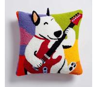 kitphoenix DIY Cushion Cover Kit for Adults Beginners,Bull Terrier Dog Playing Guitar,Latch Hook Craft Set for Women with Pre-Cut Yarn and Hook,43x43 cm