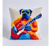 kitphoenix DIY Cushion Cover Kit for Adults Beginners,Cane Corso Dog Playing Guitar,Latch Hook Craft Set for Women with Pre-Cut Yarn and Hook,43x43 cm