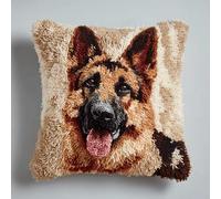 kitphoenix DIY Dog Cushion Carpet Latch Hook Rug Kits,German Shepherd,Hand Craft Embroidery Pillowcase Crocheting Handmade Needlepoint for Kids Adults 43x43 cm