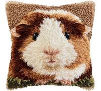 kitphoenix DIY Latch Hook Cushion Cover Kit Cute Guinea Pig Pattern,Crochet Yarn Rug Hooking Craft Set with Hook & Pre-Printed Canvas,Needlework Pillowcase Kit 43x43cm-3