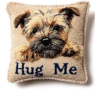 kitphoenix DIY Latch Hook Cushion Cover Kit for Adults Beginners,Cairn Terrier Dog and Text Hug Me,Pre-Printed Canvas with Yarn and Hook,43x43 cm Handmade Home Décor Craft Set