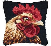 kitphoenix DIY Latch Hook Cushion Cover Kit Hen Portrait with Black Background Pattern,Crochet Yarn Rug Hooking Craft Set with Hook & Pre-Printed Canvas,Needlework Pillowcase Kit 43x43cm-3