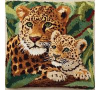 kitphoenix DIY Latch Hook Cushion Kit 43x43 cm Leopard Mother and Son