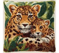 kitphoenix DIY Latch Hook Cushion Kit for Adults Leopard Mother and Son