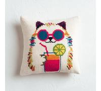 kitphoenix DIY Latch Hook Cushion Kit Persian Cat Wear Sunglass Drink Juice,Beginner-Friendly Rug Hooking Pillow Kit,Crochet Craft Cushion Cover for Home Decor,43x43 cm-3
