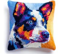 kitphoenix DIY Latch Hook Cushion Kits 43x43cm,Australian Cattle Dog Cute Portrait Design,Beginner Craft Set,Printed Canvas & Yarn,DIY Handmade Cushion Cover for Living Room Décor-2
