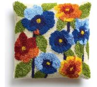 kitphoenix DIY Latch Hook Cushion Kits 43x43cm,Balloon Flower Flowers and Green Leaves Design,Beginner Friendly Craft Kits,Full Set Includes Pre-Printed Canvas & Yarn,Cushion Cover DIY-4