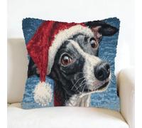 kitphoenix DIY Latch Hook Cushion Kits 43x43cm,Italian Greyhound Portrait Christmas Background Design,Beginner Craft Set,Pre-Printed Canvas & Yarn,DIY Cushion Cover for Home Décor-3