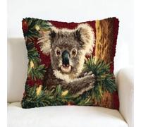 kitphoenix DIY Latch Hook Cushion Kits 43x43cm,Koala Portrait Christmas Background Design,Beginner Craft Set,Pre-Printed Canvas & Yarn,DIY Cushion Cover for Home Décor