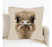 kitphoenix DIY Latch Hook Cushion Kits 43x43cm,Ostrich Portrait Christmas Background Design,Beginner Craft Set,Pre-Printed Canvas & Yarn,DIY Cushion Cover for Home Décor-3