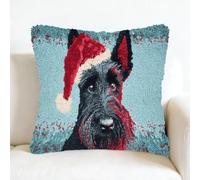 kitphoenix DIY Latch Hook Cushion Kits 43x43cm,Scottish Terrier Portrait Christmas Background Design,Beginner Craft Set,Pre-Printed Canvas & Yarn,DIY Cushion Cover for Home Décor-3