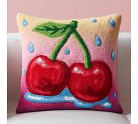 kitphoenix DIY Latch Hook Kit Cherry Pillow Cushion Cover 43x43cm,Complete Pre-Printed Canvas Craft Set with Yarn & Hook Included,for Home Sofa Decoration Arts & Crafts