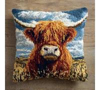 kitphoenix DIY Latch Hook Kits Latch Hook Kit Highland Cattle 43X43Cm Handmade Knitted Cushion DIY Set,Complete Accessories for Craft Lovers,Modern Home Sofa Decoration