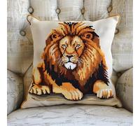 kitphoenix DIY Latch Hook Kits Latch Hook Kit Lion Needlework Pillow Cover 43cmX43cm DIY Hooks Knitted Embroidered Carpet Pillow Embroidery Latch Hook Carpet Kit