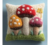 kitphoenix DIY Latch Hook Kits Latch Hook Kit Mushroom 43X43Cm Handmade Knitted Cushion DIY Set,Complete Accessories for Craft Lovers,Modern Home Sofa Decoration