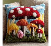 kitphoenix DIY Latch Hook Kits Latch Hook Kit Mushroom 43X43Cm Handmade Knitted Cushion DIY Set,Complete Accessories for Craft Lovers,Modern Home Sofa Decoration