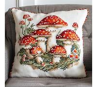 kitphoenix DIY Latch Hook Kits Latch Hook Kit Mushroom Needlework Pillow Cover 43cmX43cm DIY Hooks Knitted Embroidered Carpet Pillow Embroidery Latch Hook Carpet Kit