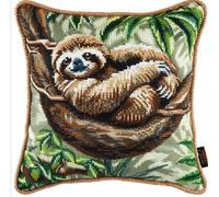 kitphoenix DIY Latch Hook Kits Latch Hook Kit Sloth Lying On The Tree Needlework Pillow Cover 43Cmx43Cm DIY Hooks Knitted Embroidered Carpet Pillow Embroidery Latch Hook Carpet Kit