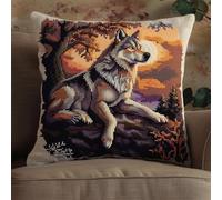 kitphoenix DIY Latch Hook Kits Latch Hook Kit Wolf Needlework Pillow Cover 43cmX43cm DIY Hooks Knitted Embroidered Carpet Pillow Embroidery Latch Hook Carpet Kit