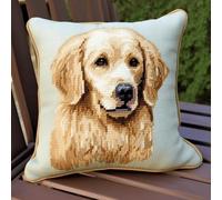 kitphoenix DIY Latch Hook Pillow Kit with Golden Retriever Pattern,43x43 cm Pre-Printed Canvas Cushion Cover,Crochet Yarn Hook Rug Craft for Sofa & Home Decoration