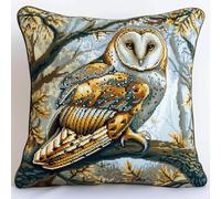 kitphoenix DIY Latch Hook Pillow Kits,43x43cm Printed Canvas,Crochet Yarn Needlework Craft,Cushion Cover for Beginners, Christmas Home Decor,Barn Owl