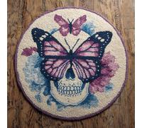 kitphoenix DIY Latch Hook Rug Kit for Kids & Adults -Butterfly and Skull 20X20Inch (50X50Cm) Cross Stitch Carpet Making Crochet Embroidery Needlework Crafts - Home Decor Project