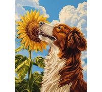 kitphoenix DIY Latch Hook Rug Kit for Kids & Adults -Dog Sniffing Sunflower 55X75Cm Cross Stitch Carpet Making Crochet Embroidery Needlework Crafts - Home Decor Project