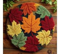kitphoenix DIY Latch Hook Rug Kit with Printed Canvas Maple Leaf 20X20Inch (50X50Cm) Floor Mat Crochet Yarn Embroidery Hook and Latch Carpet Tapestry for Home Decoration - Adults
