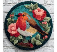 kitphoenix DIY Latch Hook Rug Kit with Printed Canvas Robin and Rose 20X20Inch (50X50Cm) Floor Mat Crochet Yarn Embroidery Hook and Latch Carpet Tapestry for Home Decoration - Adults