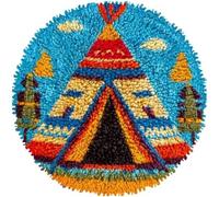 kitphoenix DIY Latch Hook Rug Kits American Native Indian Tent Easy for Beginners Children Round Carpet Crochet Yarn Craft Large Rug Hook and Latch Tapestry for Home Decor 50x50cm-1