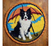 kitphoenix DIY Latch Hook Rug Kits Animal Dog Easy for Beginners Round Carpet Crochet Yarn Craft Large Rug Hook and Latch Tapestry for Home Decor 50X50Cm
